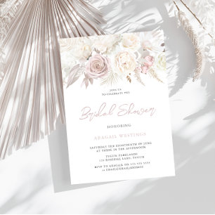Dusty Rose & Ivory White Floral Bridal Shower Invitation