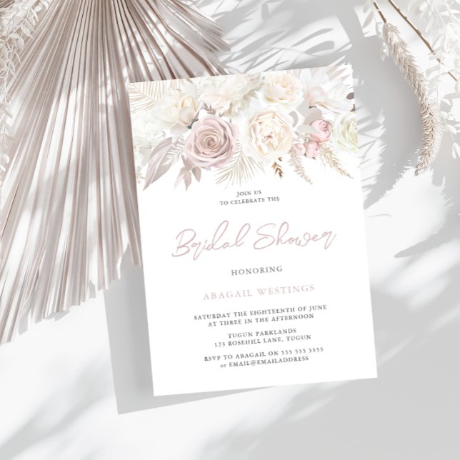 Dusty Rose & Ivory White Floral Bridal Shower Invitation (Creator Uploaded)