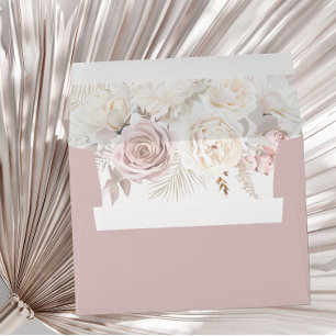 Dusty Rose & Ivory White Floral Wedding & Bridal Envelope