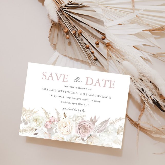 Dusty Rose & Ivory White Floral Wedding Save The Date (Creator Uploaded)