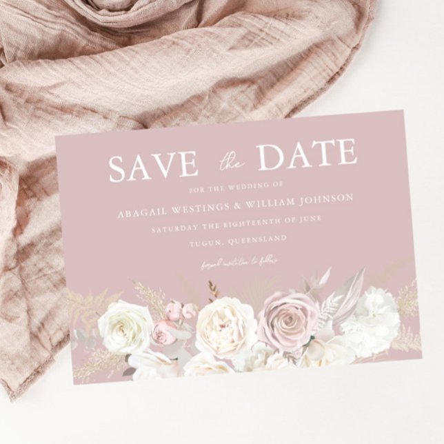 Dusty Rose & Ivory White Flowers Wedding Save The Date (Creator Uploaded)