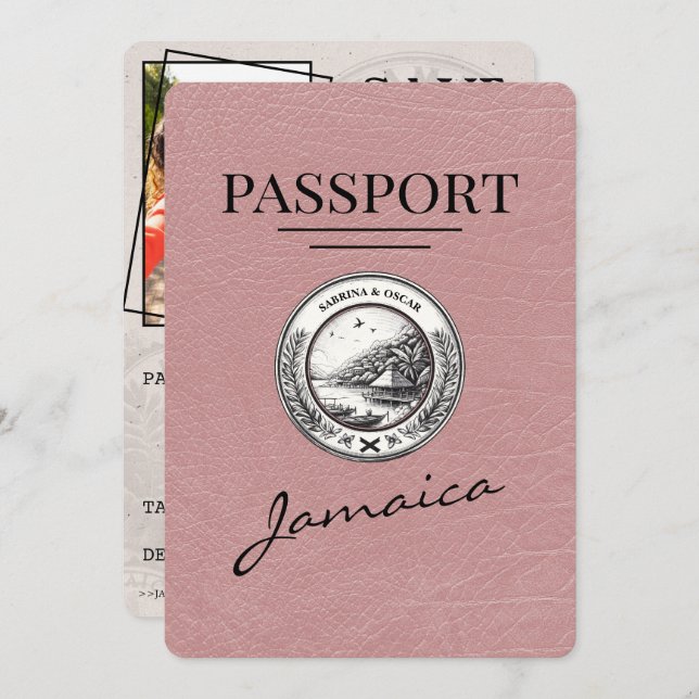 Dusty Rose Jamaica Passport Save The Date (Front/Back)