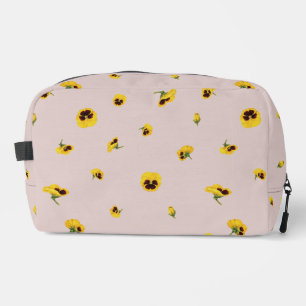 Dusty Rose Japanese Yellow Pansy Floral Pattern Dopp Kit