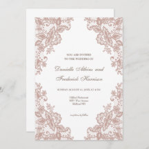 Dusty rose lace floral wedding invitation 