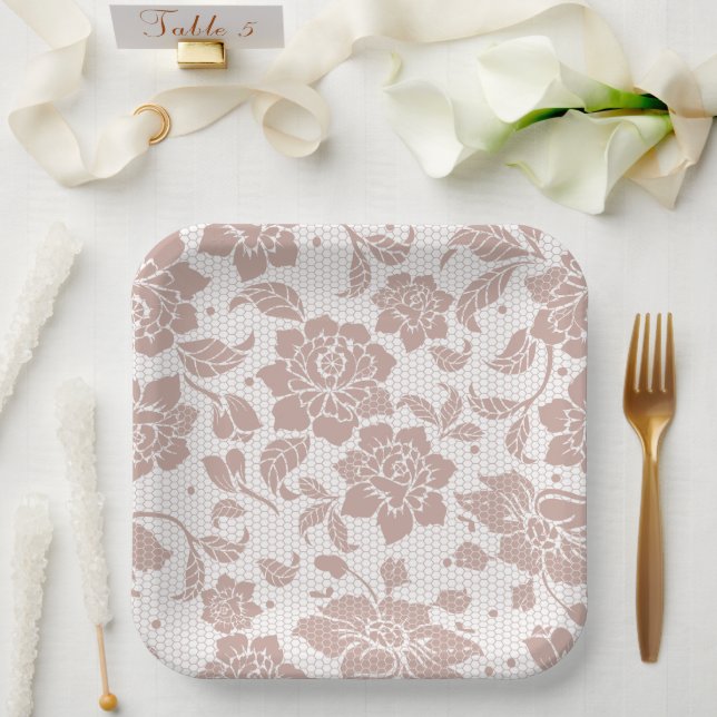 Dusty rose lace wedding paper plates  (Wedding)