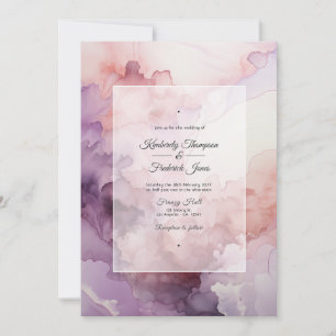 Dusty Rose, Lavender and Silver Ink Wedding Invitation