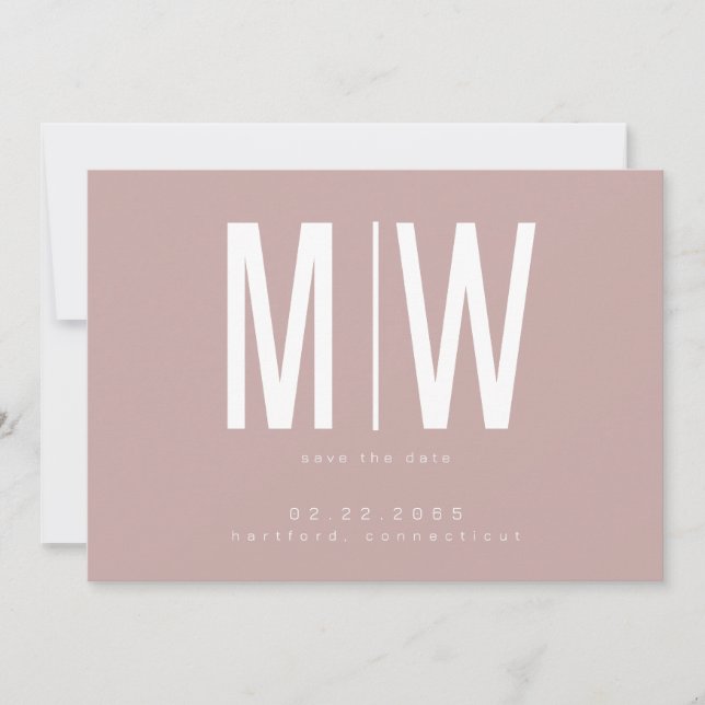 Dusty Rose Lg. Monogram Wedding Save the Date (Front)
