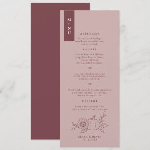 Dusty Rose Long Tea Length Pumpkin Wedding Menu Invitation