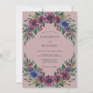 Dusty Rose Lush Floral Wedding Invitation