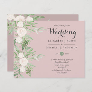 Dusty Rose Magnolia Sage Floral BUDGET WEDDING INV