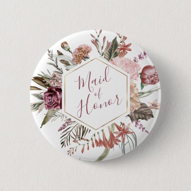 Dusty Rose Maid of Honour Button (Front)