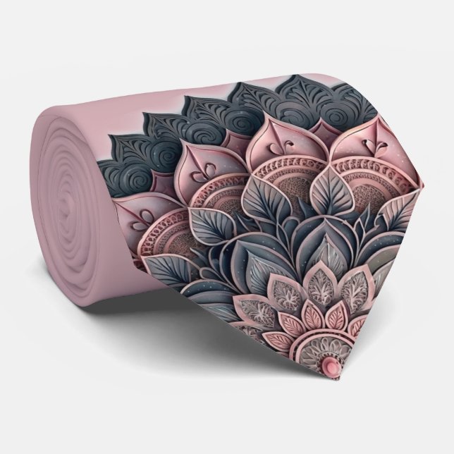 Dusty Rose Mandala Necktie (Rolled)