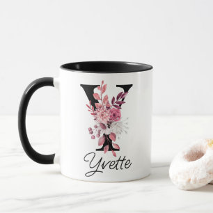 Dusty Rose Mauve Floral Letter Y Monogram Initial Mug
