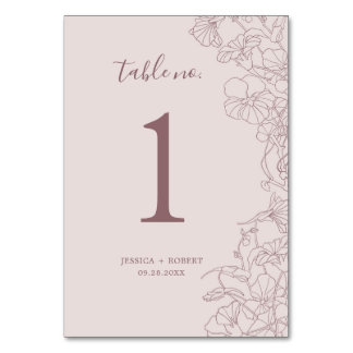 Dusty Rose Mauve Floral Wedding Table Number
