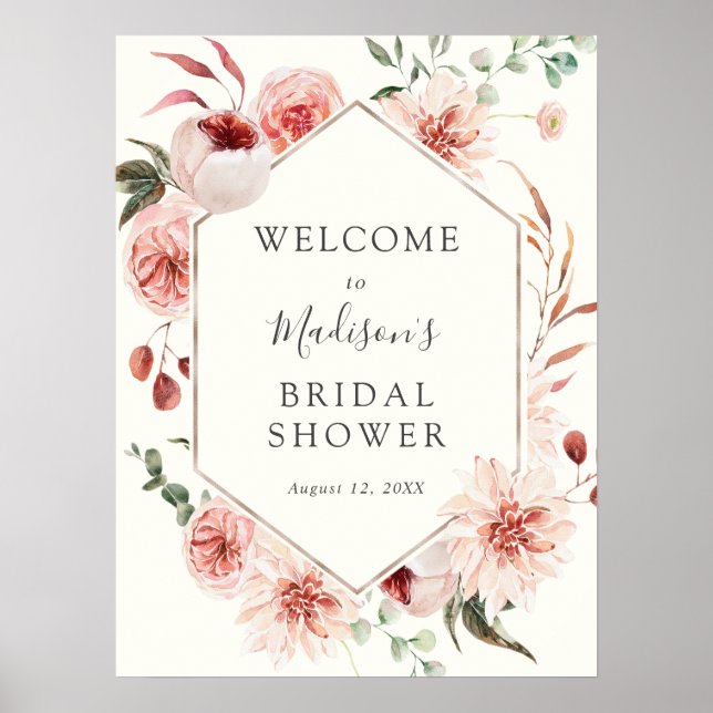 Dusty Rose Mauve Florals and Greenery Welcome Sign (Front)