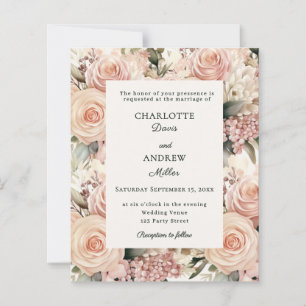Dusty rose mauve ivory florals wedding invitation
