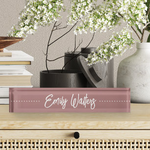Dusty Rose Mauve Sketched Cursive Script Nameplate