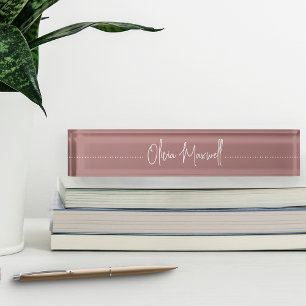 Dusty Rose Mauve Sketched Cursive Script Nameplate