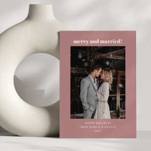 Dusty Rose Merry Married Newlywed Holiday Photo Card