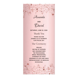 Dusty rose metallic stars pink wedding program rack card
