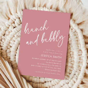 Dusty Rose Minimal Brunch and Bubbly Bridal Shower Invitation