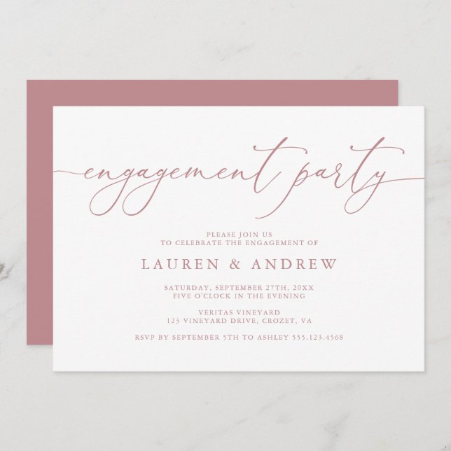 Dusty Rose Minimalist Engagement Party Invitation (Front/Back)