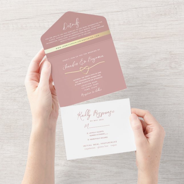 Dusty Rose Minimalist Wedding All In One Invitation (Tearaway)