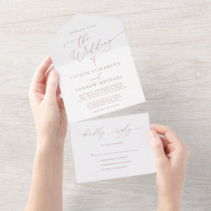 Dusty Rose Minimalist Wedding All In One Invitation