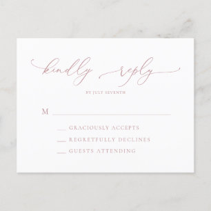 Dusty Rose Minimalist Wedding RSVP Postcard