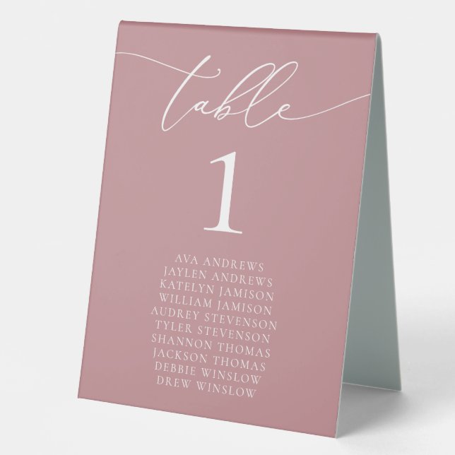 Dusty Rose Minimalist Wedding Table Number  (Front)