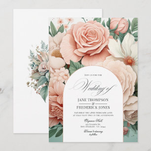 Dusty Rose, Mint Green, and Blush Floral Wedding Invitation