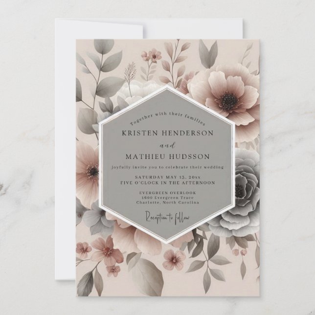 Dusty Rose Misty Bloom Wedding Invitation (Front)