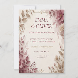 Dusty Rose & Mocha Floral Wedding Invitation