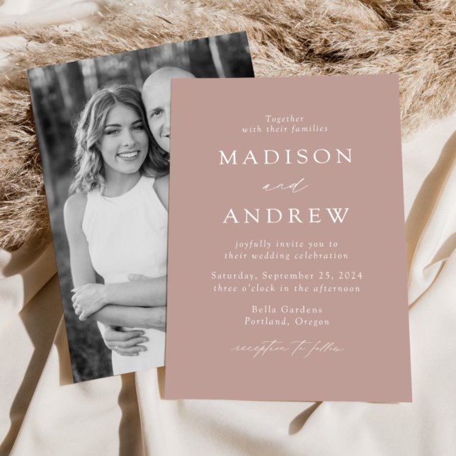 Dusty Rose Modern Elegance Photo Wedding Invitation (Creator Uploaded)