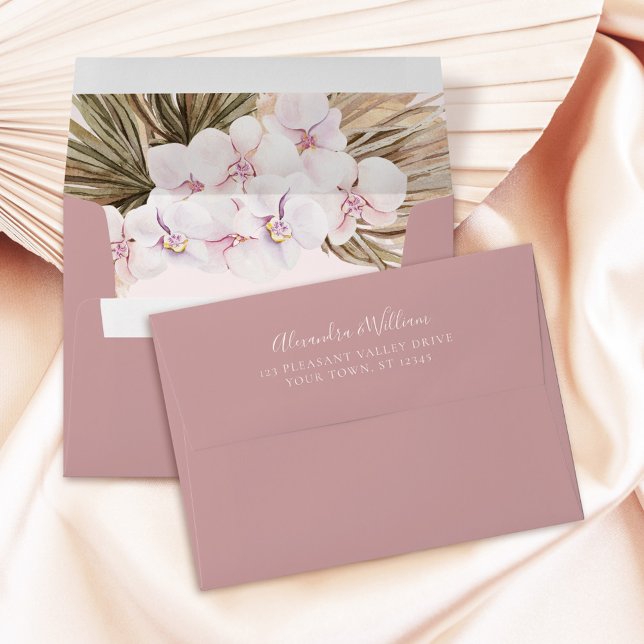 Dusty Rose Modern Floral Pampas Wedding Envelope (Creator Uploaded)