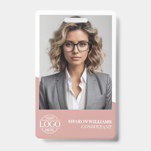 Dusty Rose Modern Personalised Employee Photo Logo ID Badge