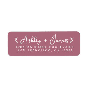 Dusty Rose Modern Script Hearts Return Address Label