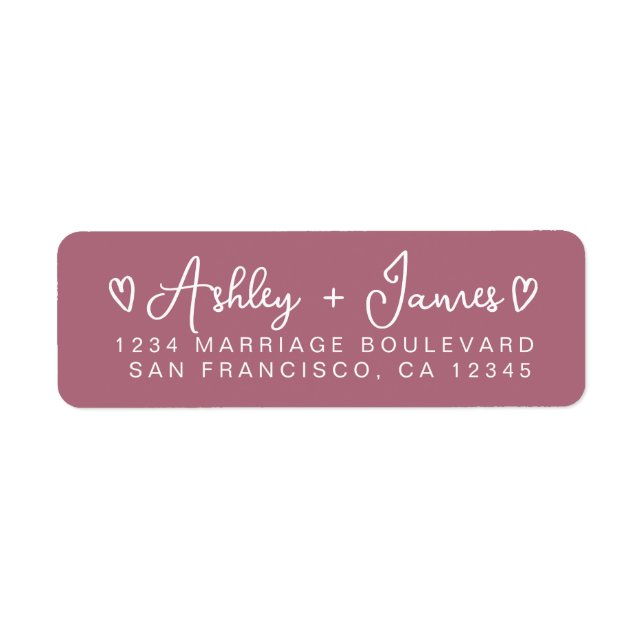 Dusty Rose Modern Script Hearts Return Address Label (Front)