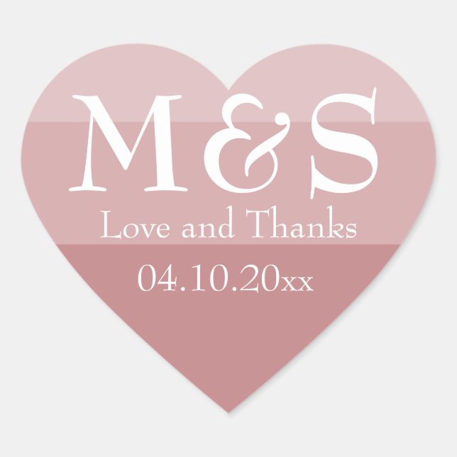 Dusty Rose Modern Script Wedding Heart Sticker (Front)