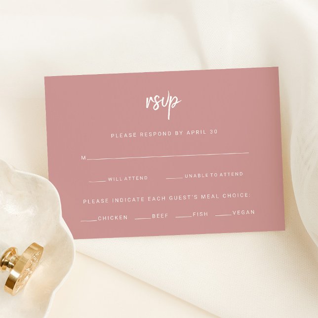 Dusty Rose Modern Script | Wedding Meal Choice RSVP Card (A modern dusty pink wedding rsvp card)