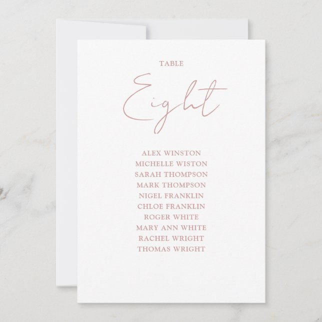 Dusty Rose Modern Seating Chart Table Number (Front)