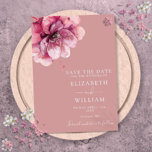 Dusty Rose Modern Watercolor Floral Wedding Save The Date