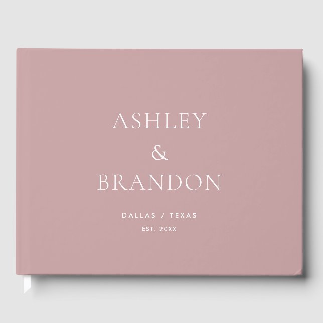 Dusty Rose Modern Wedding Custom Guest Book (Front)