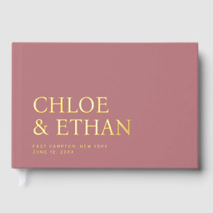 Dusty Rose Modern Wedding Foil Guest Book