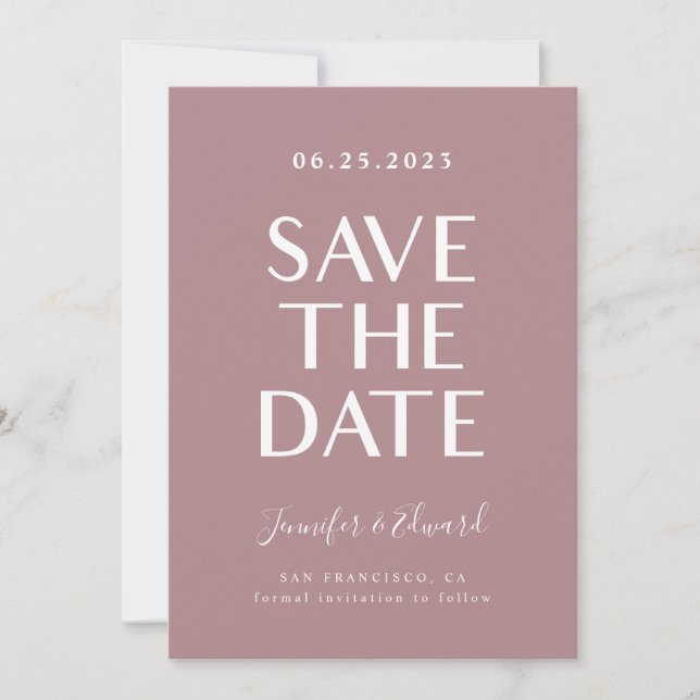 Dusty Rose Modern Wedding  Save The Date (Front)