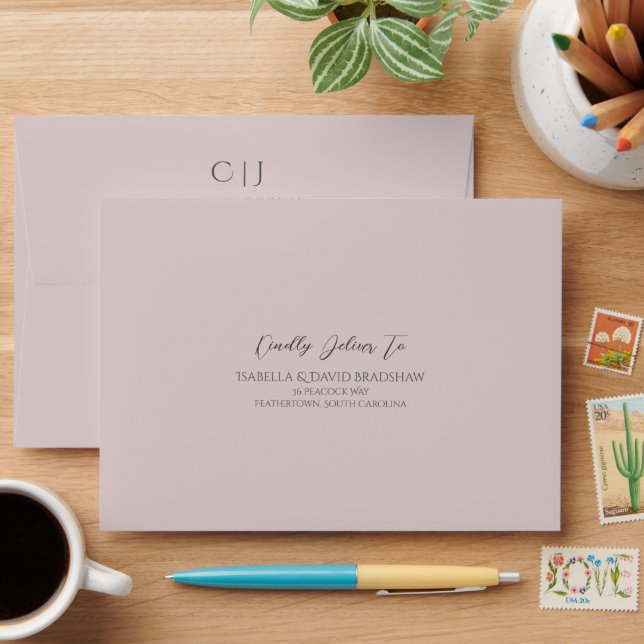 Dusty Rose Monochromatic Wedding Wedding Envelope (Desk)