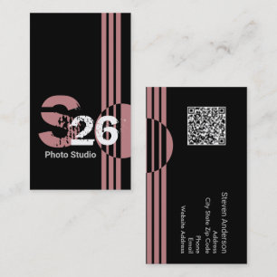 Dusty rose monogram QR code abstract geometric Business Card