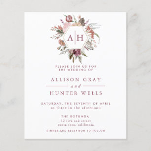 Dusty Rose Monogram Wedding Invitation