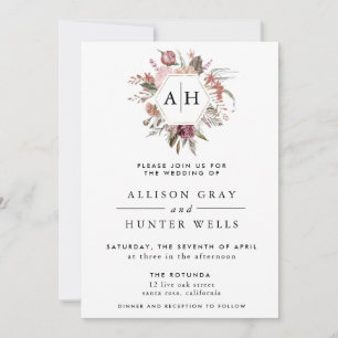 Dusty Rose Monogram Wedding Invitation