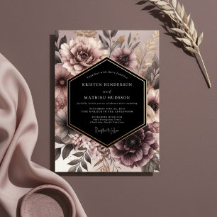Dusty Rose Moody Floral Opulent Wedding Invitation